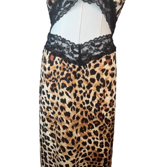 NWT PrettyLittleThing Size 16 Leopard Print Maxi Dress Black Lace Detail - Picture 5 of 15